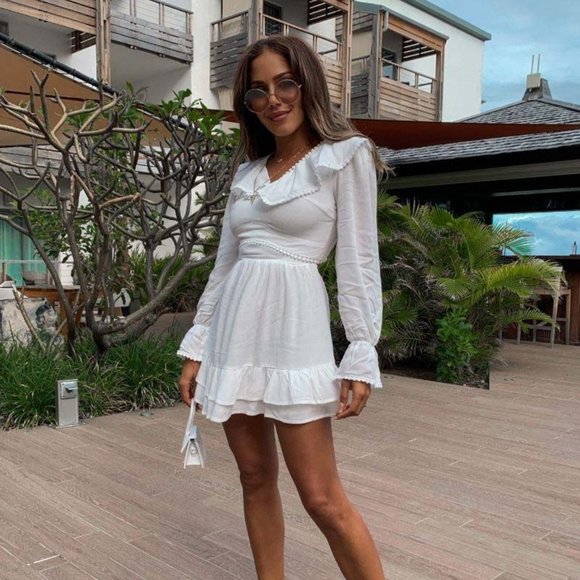 Roxanne White Pom Pom Open Back Dress - Picture 3 of 10